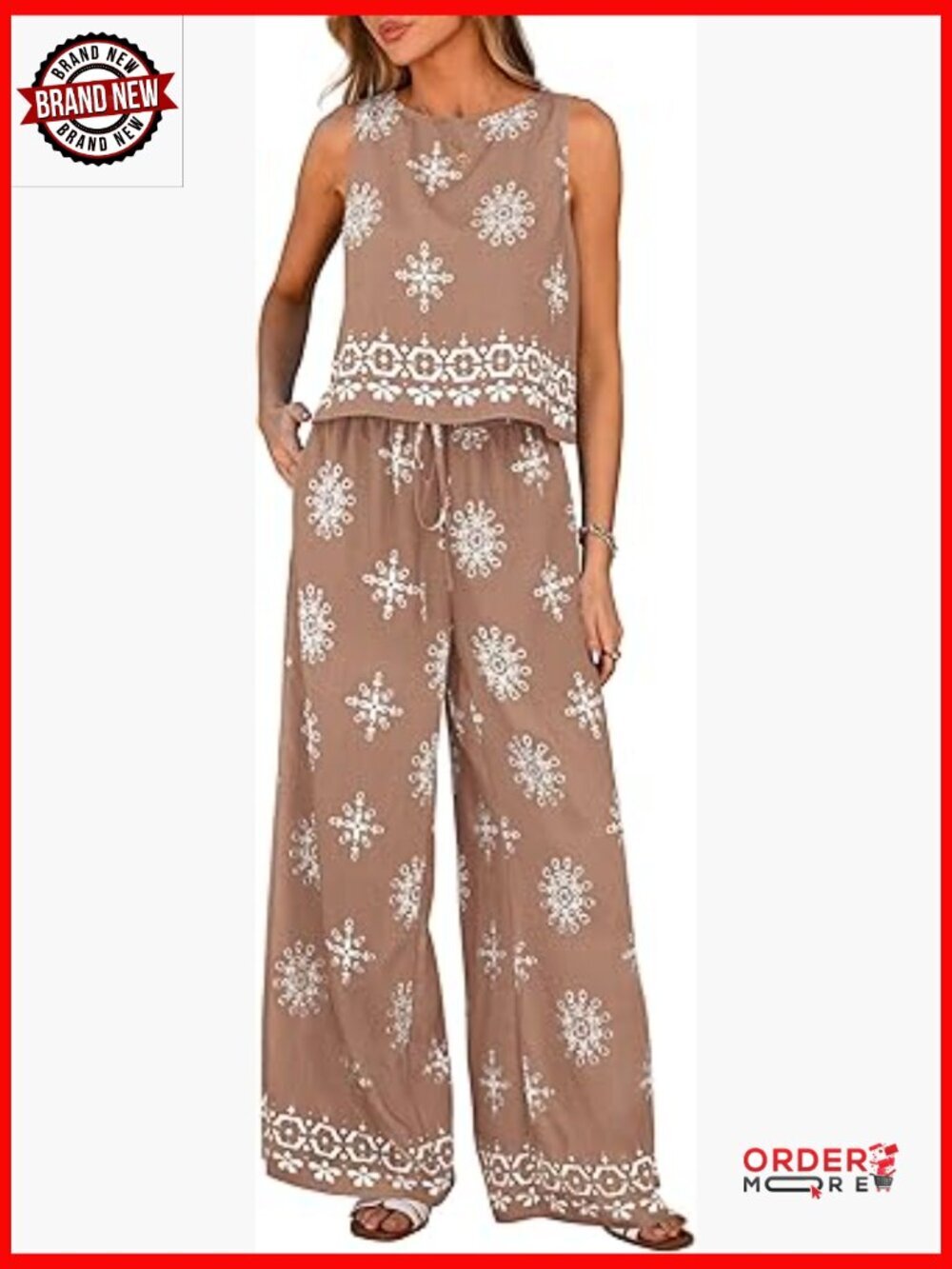 2 Piece Lounge Set Boho Floral Tank Top Wide Leg Pants Travel Vacation Outfits